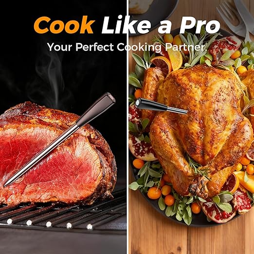 Smart Wireless Meat Thermometer,Digital Cooking Thermometer with Dual High-Accuracy Sensors, 2 Pack Ceramic Heat-Resistant Probe, Instant Read LCD & App Control for Kitchen,BBQ,Oven,Grill,Air Fryer