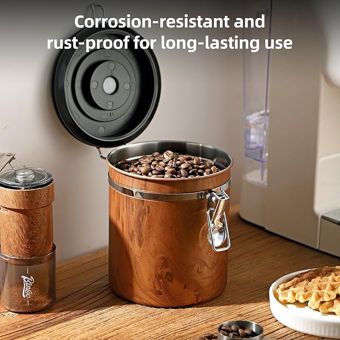 Bincoo Airtight Coffee Canister with Date Tracker - Holds a Full 1LB Bag of Beans Stainless Steel Container(1.5L), One-Way Valve & Easy-Lock Lid for Coffee Beans, Tea, Sugar Storage