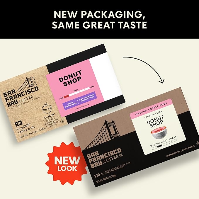 San Francisco Bay Compostable Coffee Pods - Donut Shop (120 Ct) K Cup Compatible including Keurig 2.0, Light Roast