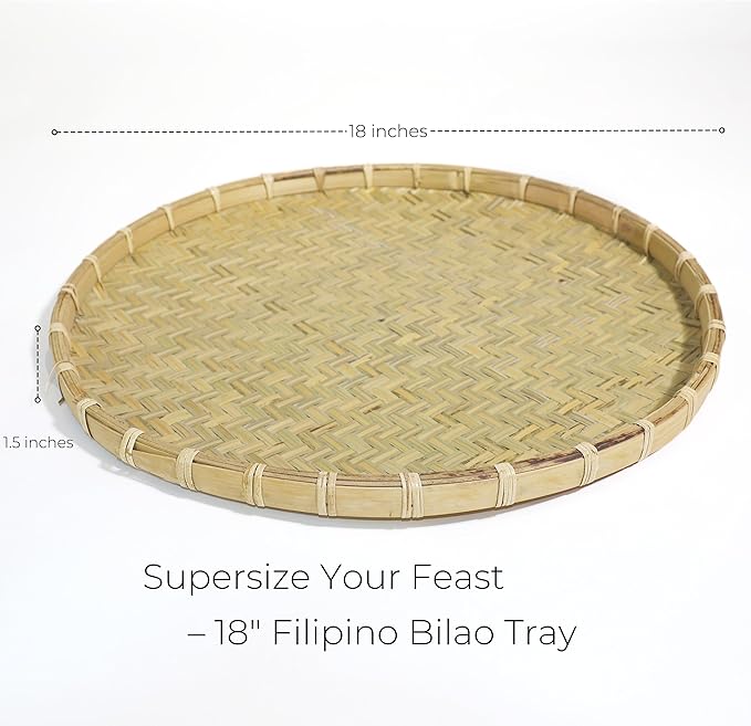 18 Inches Bilao Filipino Tray for Food – XL Bamboo Baskets for Food, Round Bamboo Tray for Serving, Traditional Filipino Food Platter for Pancit, Kakanin, and Seafood Display