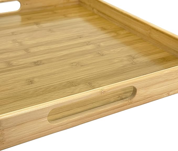 Bam & Boo 20" x 20" x 2" Square Natural Bamboo Ottoman Tray with Handles, Bamboo
