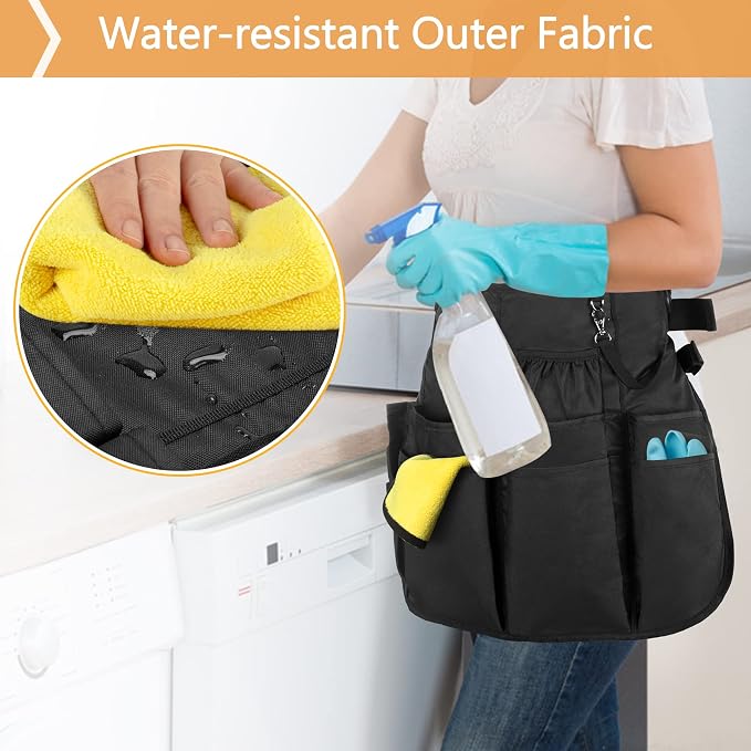 LoDrid Professional Cleaning Apron with 9 Pockets and Waist Belt, Black | Adjustable Cleaning Caddy Aprons for Cleaning Work of House Hotel - Image 2