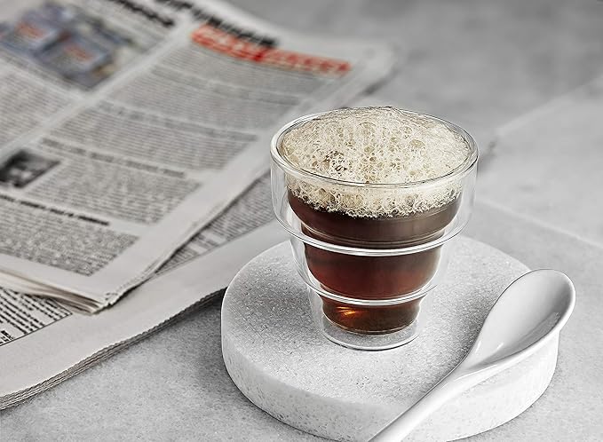 JoyJolt Pila Double Walled Espresso Glasses, Set of 2 Espresso Cups 3 Ounce Capacity. Stackable Thermal Clear Glass Cups, Ideal Fit for Espresso Machine and Coffee Maker