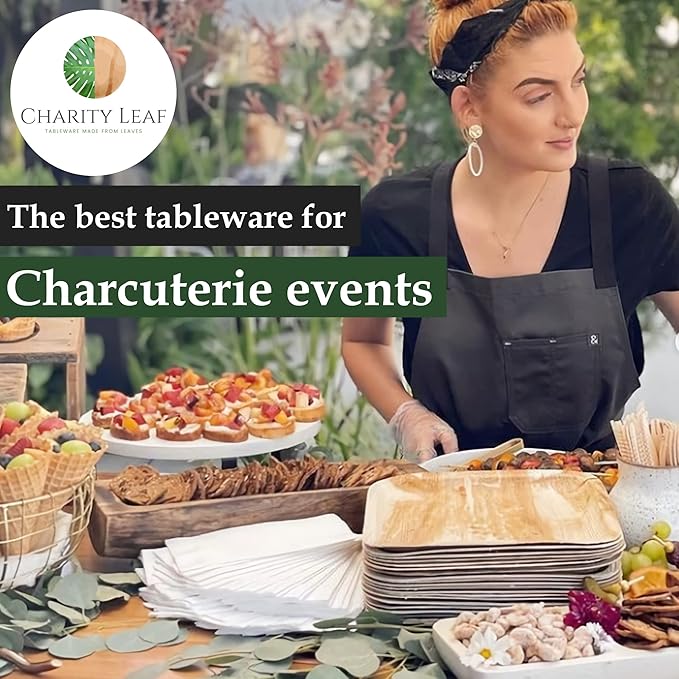 Charity Leaf Disposable Palm Leaf 15" x 10" Trays (25 pieces) Bamboo Like Serving Platters, Disposable Boards, Eco-Friendly Dinnerware For Weddings, Catering, Events