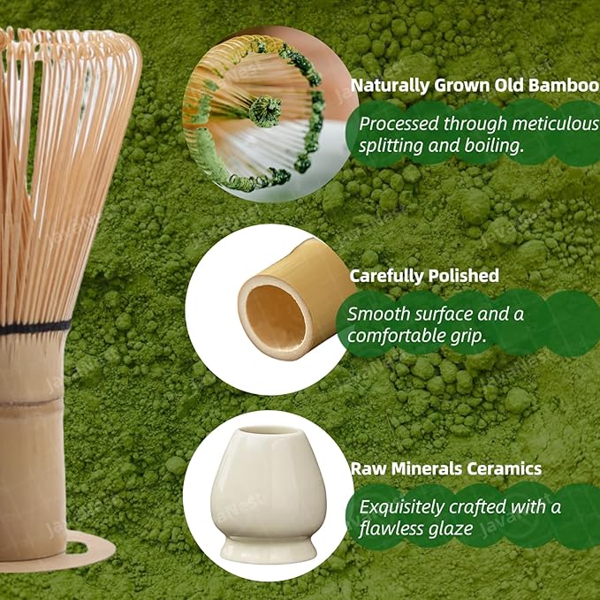 Matcha Whisk Set, 6-Piece Matcha Making Kit, Macha Tea Set, (Chasen Holder), Ceramic Whisk Holder, Matcha Starter Sifter, Bamboo Scoop, Spoon Japanese Tea Tools For Ceremony Gift (Yellow)