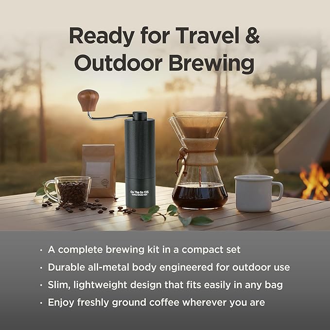 Manual Coffee Grinder - Stainless Steel Conical Burr with Adjustable Setting, Double Bearing - Max Capacity 0.88oz, Hand Grinder for Home, Travel and Camping, and Gift