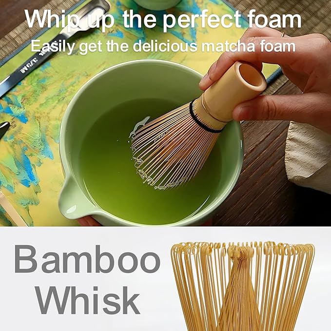 Matcha Whisk Set - With Bamboo Whisk and Tea Spoon (Chasen) & Traditional Scoop – Traditional Japanese Matcha Making Kit for Green Tea Ceremony, Handcrafted 100% Natural Bamboo Tools
