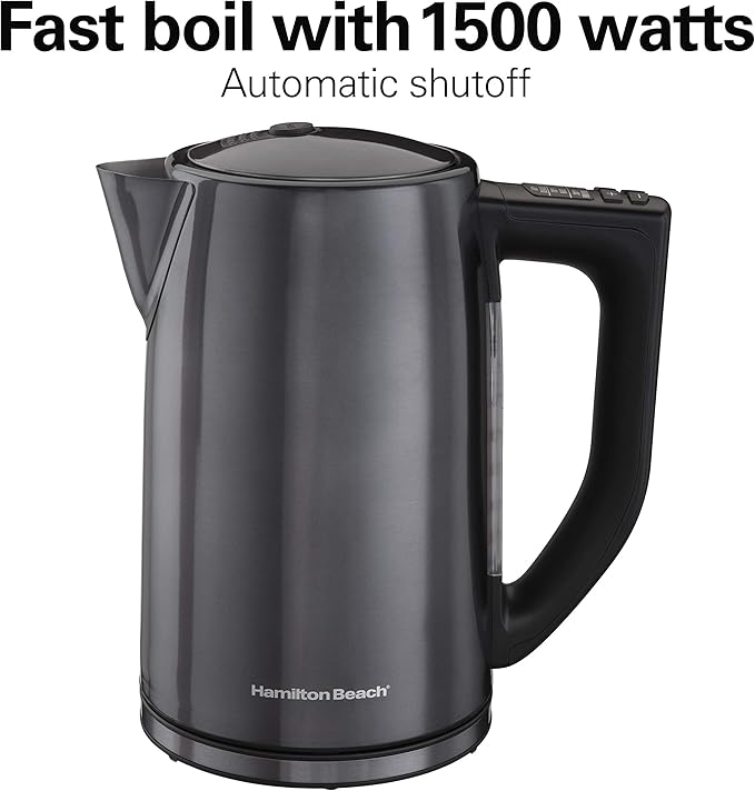 Hamiton Beach 1.7 Liter Variable Temperature Electric Kettle for Tea and Hot Water, Removable Mesh Filter, Cordless, Keep Warm, Auto-Shutoff and Boil-Dry Protection, Black Stainless Steal (41027R)