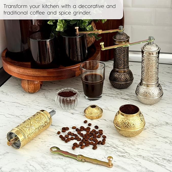Decorative Handmade Coffee Grinder, Refillable Turkish Pepper Mill, Manual Coffee Mill with Handle, Coffee Grinder Metal with Hand Crank 18 cm-7.1 inch