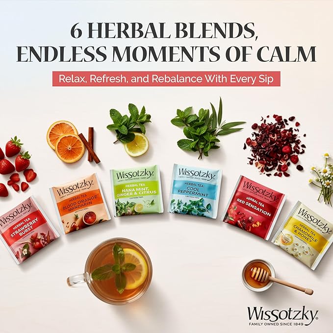 Wissotzky Herbal Tea Variety Pack Sampler (42 Tea Bags) in a Premium Reusable Gift Box | Valentines Day Gift | Caffeine-Free | 6 Exciting Flavors | Individually Wrapped Tea Bags | Ideal Present for Holiday & Corporate Gifting | Magnetic Closure Box | K...