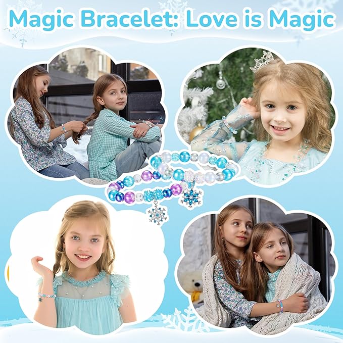 Ecally 12 Pcs Snowflake Party Favors Snowflake Beaded Bracelet Bulk Winter Christmas Party Supplies Jewelry Princess Birthday Prize Gifts for Girls Women