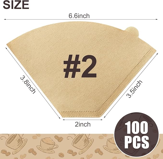 Coffee Filters #2, 100 Pcs Unbleached 2 Cone Filters Paper, Natural Disposable Coffee Filter Compatible with Drip and Pour Over Coffee Maker
