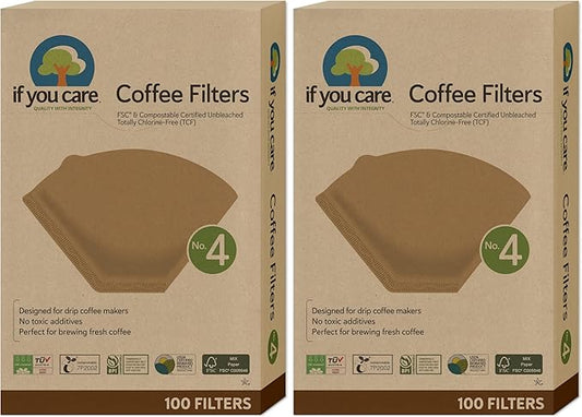 If You Care # 4 Cone Shaped Unbleached All Natural Compostable Coffee Filters, Chlorine Free, 100 Count (Pack of 2)