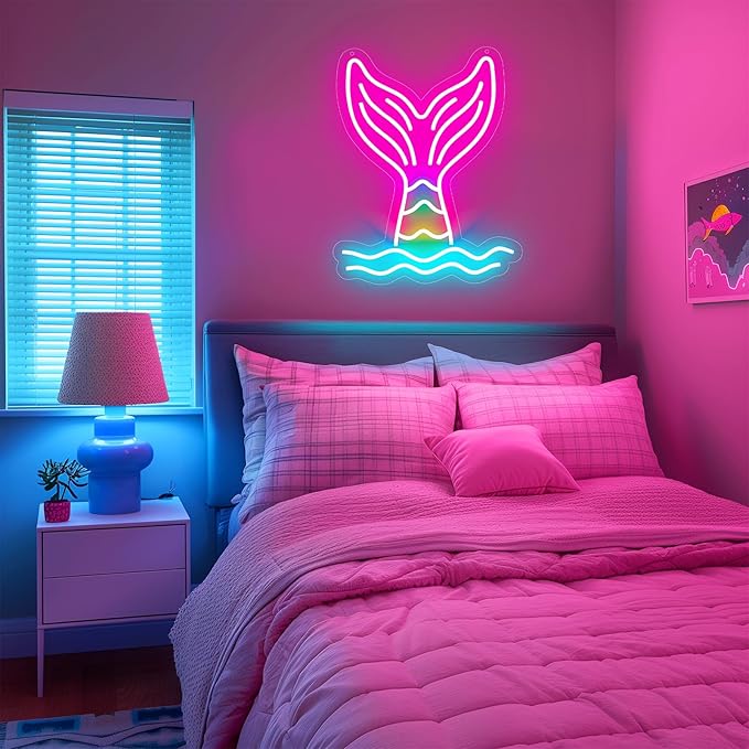 Basaneon Mermaid Tail Neon Sign Dimmable Mermaid Neon Signs for Wall Decor, USB Powered Bright LED Mermaid Lamps for Girls Bedroom, Birthday Christmas Decor, Perfect Gifts for Girls(15.7*12.6inches)