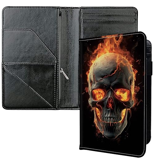 Server Books for Waitress, with 7 Large Pockets, Waiter Serving Book, Waitstaff Server Order Pads, Cute PU Leather Server Book with Pen Holder Fit Server Apron, Fire Skull by Unknown
