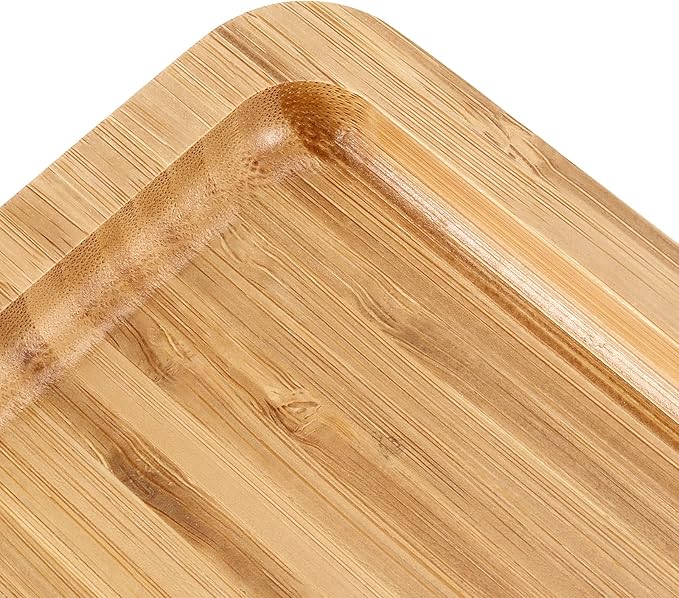 4 Pack 11.8 Inches Square Bamboo Tray, Natural Bamboo Serving Platter, Bamboo Serving Tray for Coffee, Tea, Fruits, Cheese