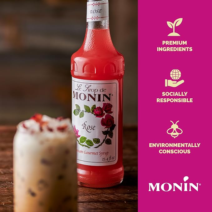 Monin - Rose Syrup, Elegant and Subtle, Great for Cocktails, Mocktails, and Soda, Gluten-Free, Non-GMO (750 ml) - Image 4