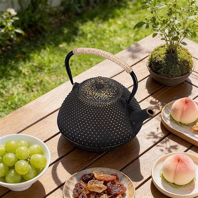 Cast Iron Teapot, 25 oz (750 ml) Japanese Tetsubin Tea Pot with Infuser for Stovetop Safe, Tea Kettle with Enameled Interior for Loose Leaf Tea and Tea Bags