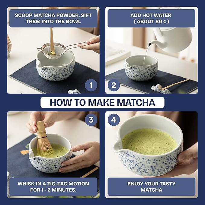 Ceremonial Matcha Kit – Japanese Matcha Whisk Set with Bowl, Bamboo Chasen, Scoop & Sifter – Traditional Matcha Making Set for Beginners