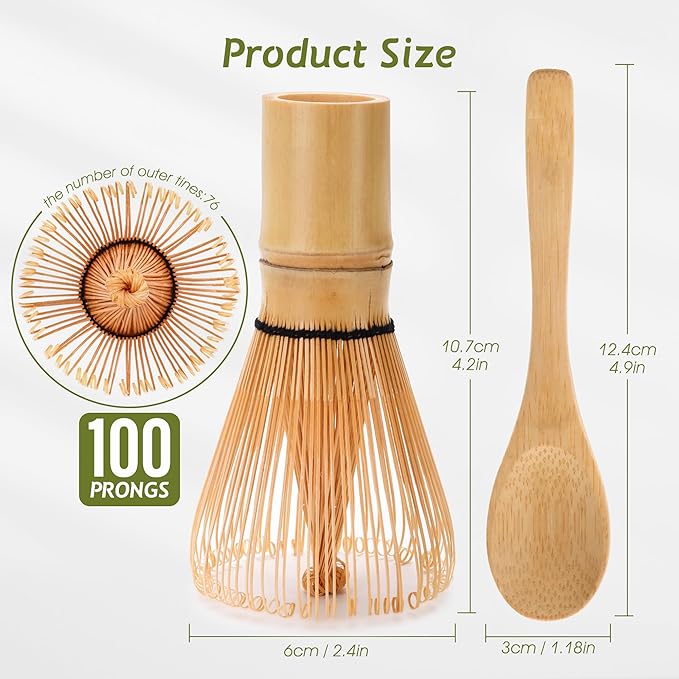 Handcrafted Traditional Matcha Whisk, Traditional Japanese Chasen Matcha Stirrer, spoon (2pcs)