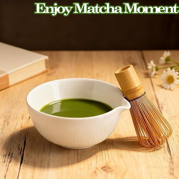 Matcha Bowl with Spout, Traditional Ceramic Matcha Tea Bowl Japanese Ceremonial Chawan for Whisking Mixing & Daily Use, 18oz/500ml White