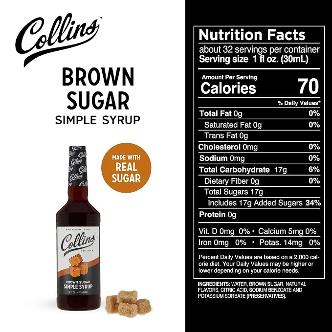 Collins Brown Sugar Syrup - Simple Syrup for Cocktails, Brown Sugar Coffee Syrup - Cocktail Syrup 32oz Set of 1 - Image 2