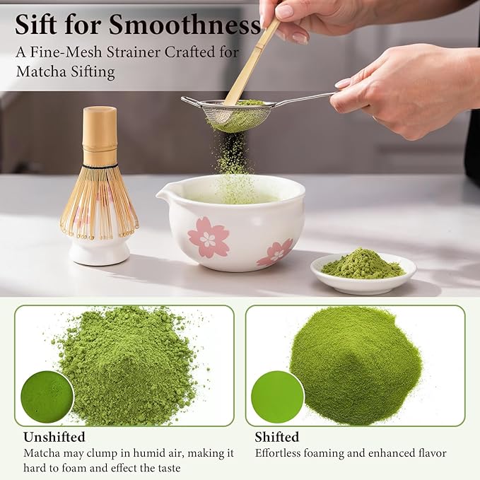 Matcha Whisk Set, 8 Pcs Matcha Making Kit with Ceramic Bowl, Japanese Style Bamboo Chasen, Scoop, Sifter & Holder - Complete Matcha Set for Beginners & Enthusiasts, Ideal Gift (White)