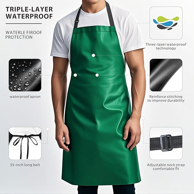 GoldPig Heavy-Duty Waterproof Apron, Chemical Resistant Rubber Vinyl for Industrial, Lab, Kitchen, Butcher & Grilling (40")