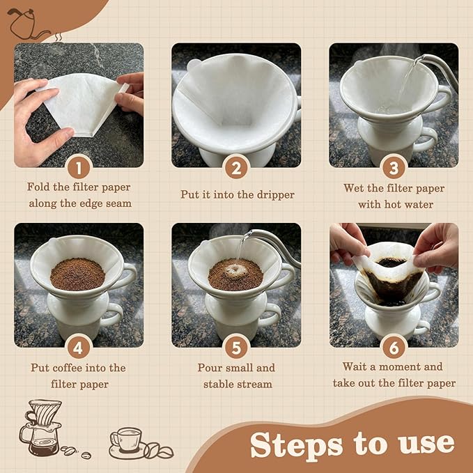 100 Count #4 Cone Coffee Filters Paper, No Smell of Wood Pulp Disposable U-shaped Coffee Filter, for Drip and Pour Over Coffee Maker