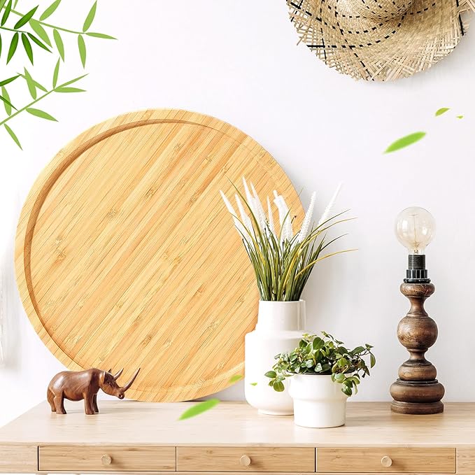 Meanplan 5 Pcs Round Charcuterie Board Bulk Bamboo Round Tray Fall Wooden Serving Platter Wood Serving Tray with Rim for Fruit Bread Salad Pizza Party Decor(13.5 Inch)