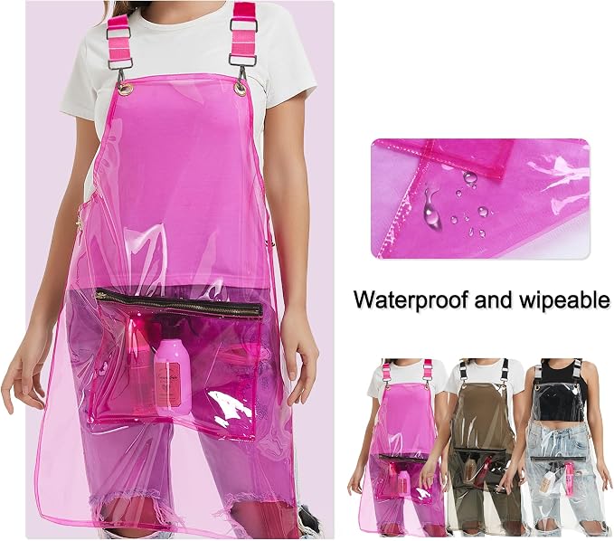 Hair Stylist Apron with pocket - Waterproof Transparent Salon Apron,One-Size-Fits-Most, Adjustable webbing - Image 3