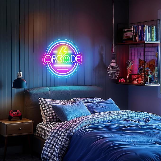 Basaneon Gamer Neon Sign for Gamer Room Decor, Dimmable Arcade Neon Signs for Wall Decor, USB Powered Bright LED Neon Gaming Signs for Boys Room, Best Gamer Gifts for Teenage Boys, Kids(13.3”x13.3”)
