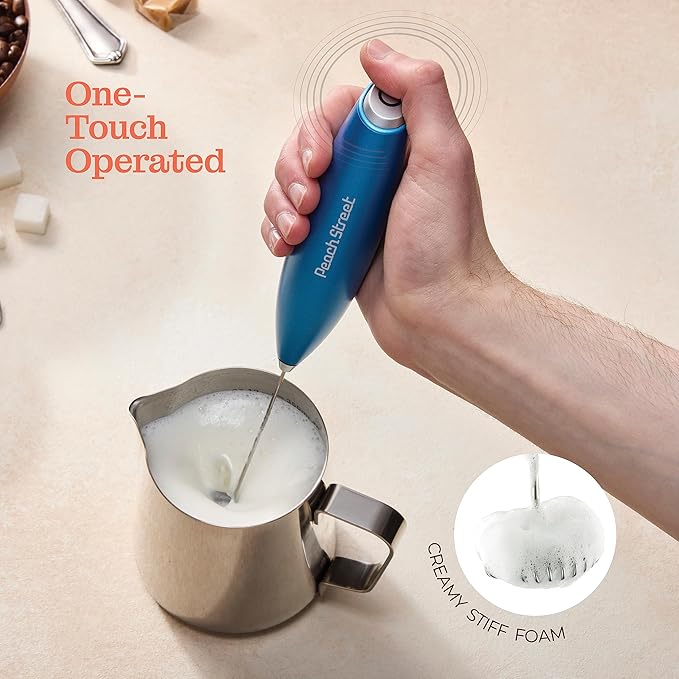Powerful Handheld Milk Frother, Mini Milk Foamer, Battery Operated Stainless Steel Drink Mixer with Frother Stand
