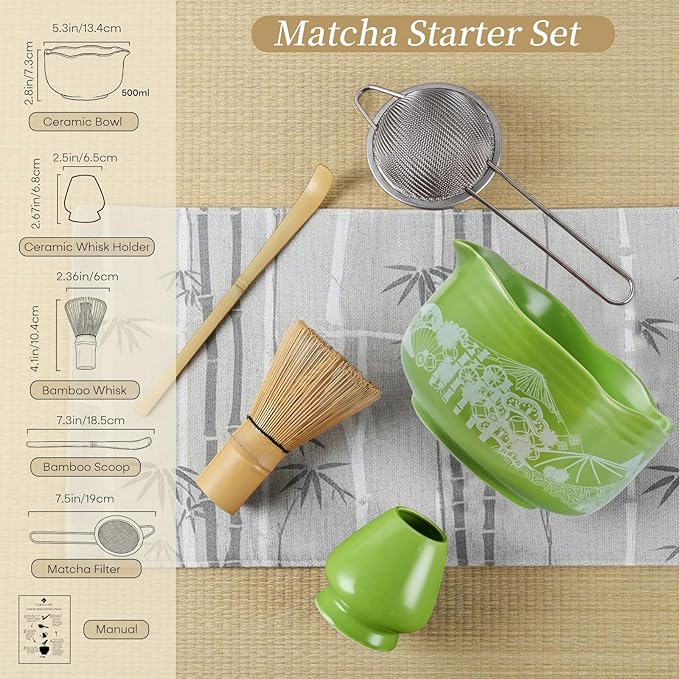 Matcha Bowl Set Kit, Vintage Matcha Whisk Making Tools Ceramic Bowl and Whisk Holder Accessories Gift Set for Women Friends Tea Culture Lovers