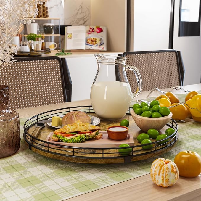 Lazy Susan Turntable Organizer for Table Top, 16’’ Round Wooden Lazy Susan for Cabinet Kitchen Countertop Pantry Dining Coffee Table for Condiments Spices, Rustic Bathroom Vanity Tray for Soap Candle - Image 4