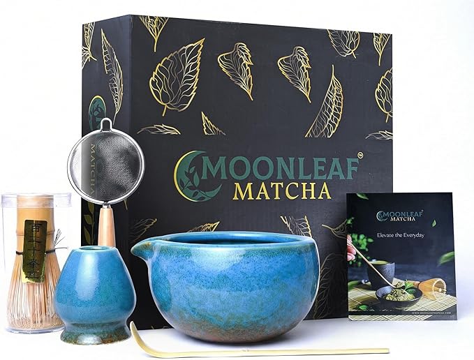 Whisk Set | 5-Piece Japanese Matcha Kit with Bamboo Whisk, Ceramic Bowl with Spout, Sifter & Scoop | Complete Matcha Tea Set for Smooth Frothy Tea | Tea Gift Set for Festivals