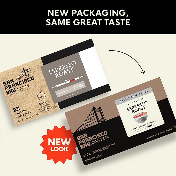San Francisco Bay Compostable Coffee Pods - Espresso Roast (120 Ct) K Cup Compatible including Keurig 2.0, Dark Roast