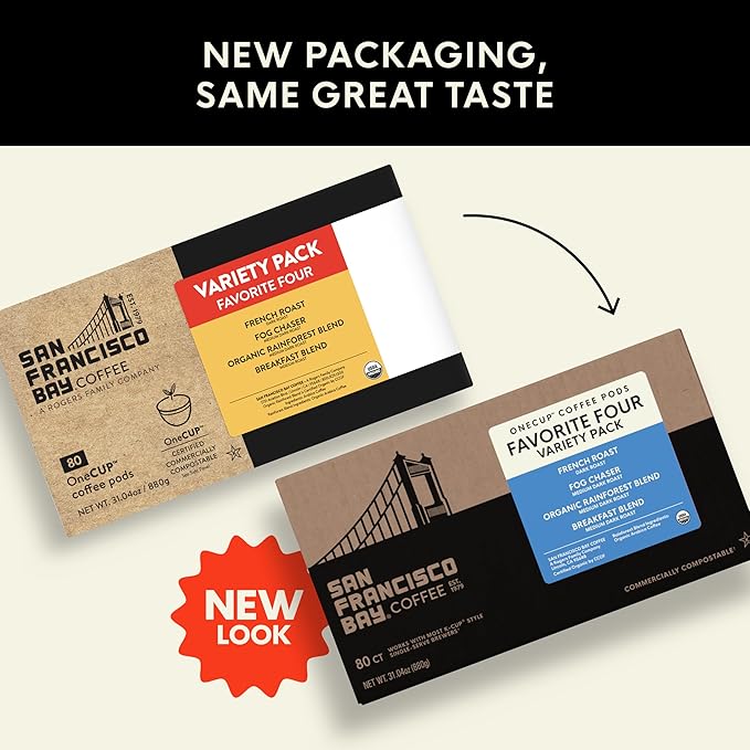 San Francisco Bay Compostable Coffee Pods - Original Variety Pack (80 Ct) K Cup Compatible including Keurig 2.0, French, Breakfast, Fog, Organic Rainforest