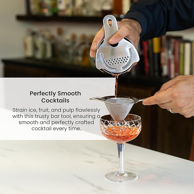 A Bar Above Fine Mesh Sieve Strainer, 304 Stainless Steel Cocktail Strainer with Ergonomic Handle, Professional Grade Bar Tool for Double-Straining Cocktails, Tea, Coffee, Herbs, and More