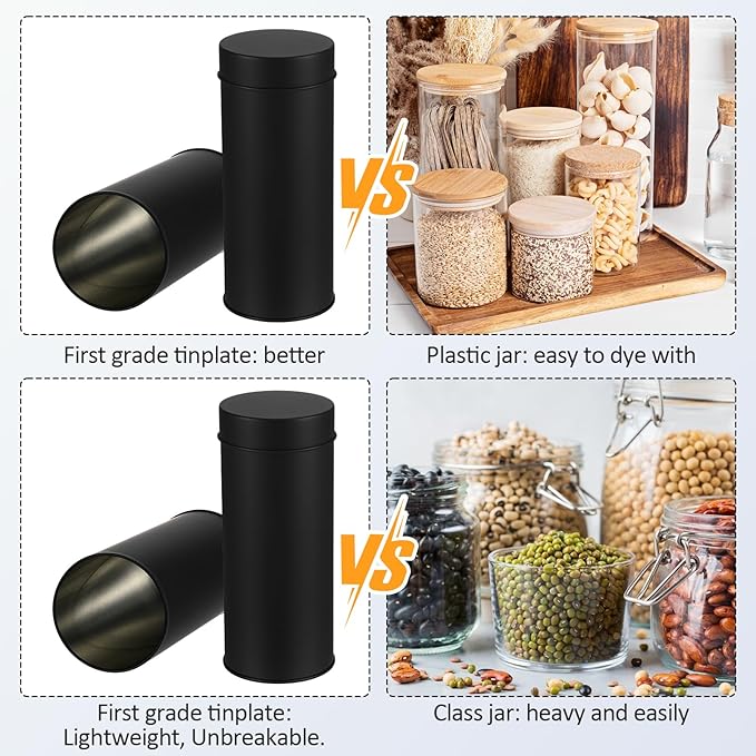 6 Pack Tea Tin Canister with Airtight Double Lids, 21 Fl Oz Tin Can Box and Large Round Kitchen Canisters for Loose Tea, Coffee, Candy and Spices(Black)