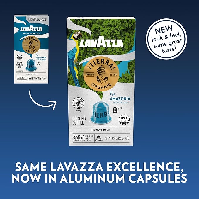 Lavazza TIERRA AMAZONIA USDA ORGANIC Espresso Aluminum Capsules Compatible- Nespresso Original Machines,Medium Roast 100% Arabica,Round & Balanced,chocolate & caramel Intensity 8 of 13(Pack of 120)