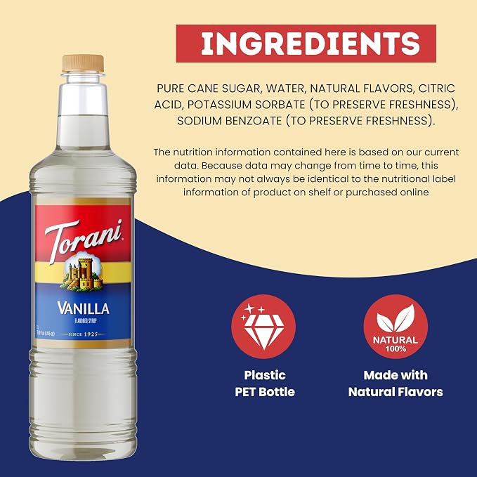 Torani Vanilla Syrup PET (1L) - Image 5