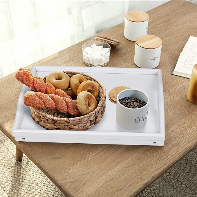 Breakfast Tray Folding Legs with Handles Kids Bed Tray Table for Sofa Eating,Drawing,Platters Bamboo Serving Lap Desk Snack Tray