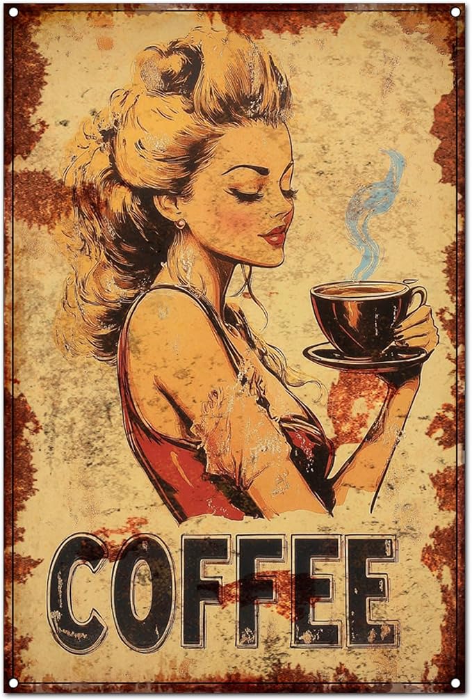 Funny Vintage Coffee Lovers Tin Sign Collection Wall Art – Retro Wall Decoration For Cafe Bar/Garage/Man Cave/Kitchen, 8x12 Inches (Q, 12X8X0.08 IN) by Unknown