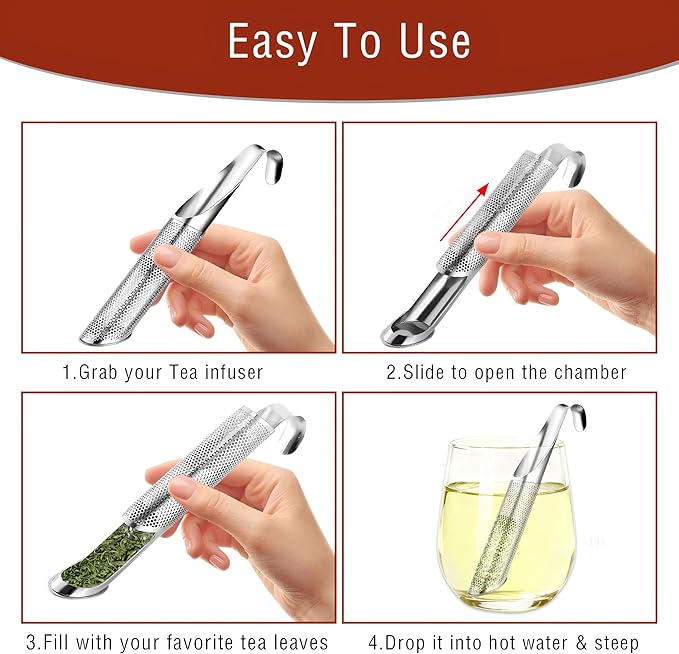 304 Stainless Steel Tea Infuser for Loose Leaf Tea Steeper,Tea Strainer,Food-Grade Fine Mesh Tea Diffuser Set w/Cleaning Brush for Single-Cup Brewing;Sifter for Flour,Matcha,Coffee,Spices,Seasonings