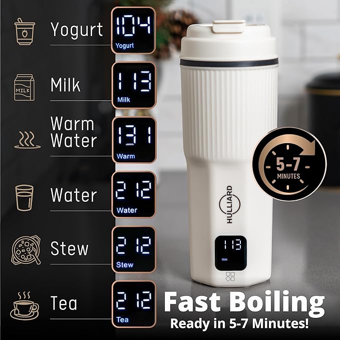 Travel Electric Kettle - 316 Stainless Steel, Portable Tea Kettle & Water Heater, 450ml Portable Water Boiler, 6 Temperature Settings, Auto Shut-Off, Universal Voltage (100-240V)