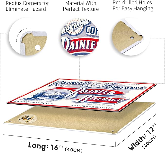 Rainier Beer Signs | Man Cave Decor | Bar Vintage Metal Tin Signs | Garage Retro Home decor | Wall Poster Funny Cool Things Stuff For House Shop Room Coffee 8 * 12 Inch - Image 4
