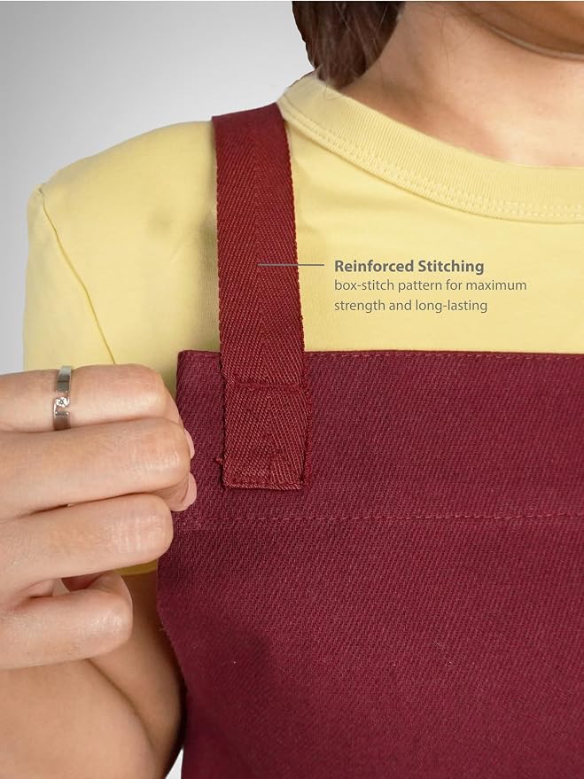 Cotton Crossback Apron with Waterproof Lining, 2 Pockets, Adjustable Water-Resistant Chef Apron - Image 3