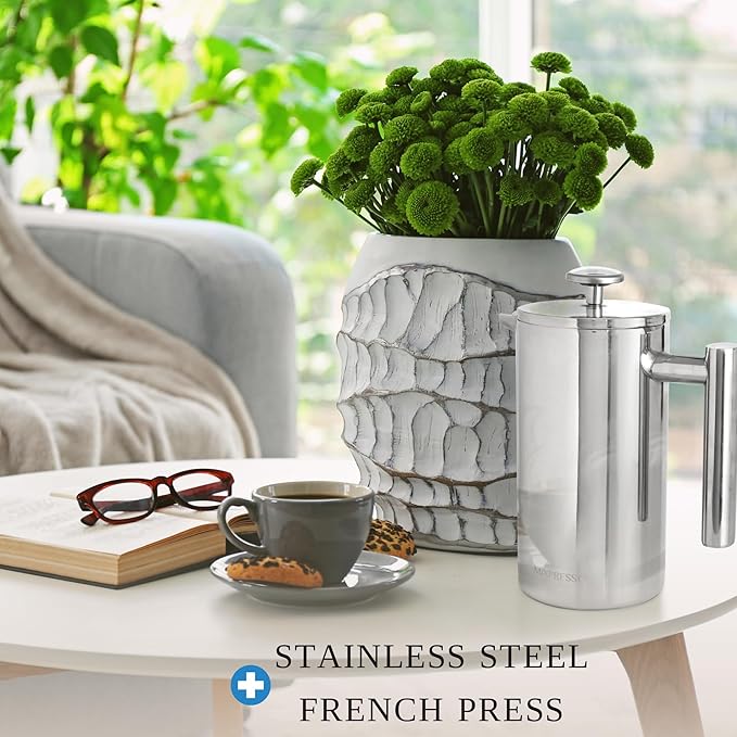 Mixpresso Stainless Steel French Press Coffee Maker 26 Oz 770 ml, Double Wall Insulated French Press Stainless Steel, Easy Clean Tea Brewer, Easy Press Durable Metal Coffee Press
