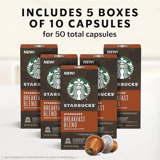 Starbucks by Nespresso Original Line Medium Roast Breakfast Blend Coffee,Espresso Pods, 10 Count(Pack of 10)